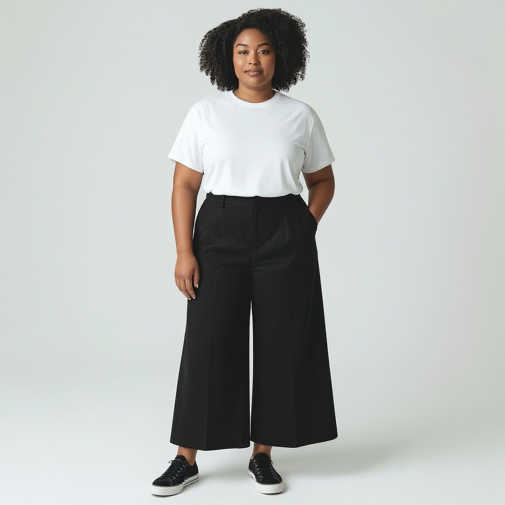 A Loves A Velvet Wide Leg Cropped Pants High Rise Size 12 Black Pleated Trousers - Picture 1 of 8